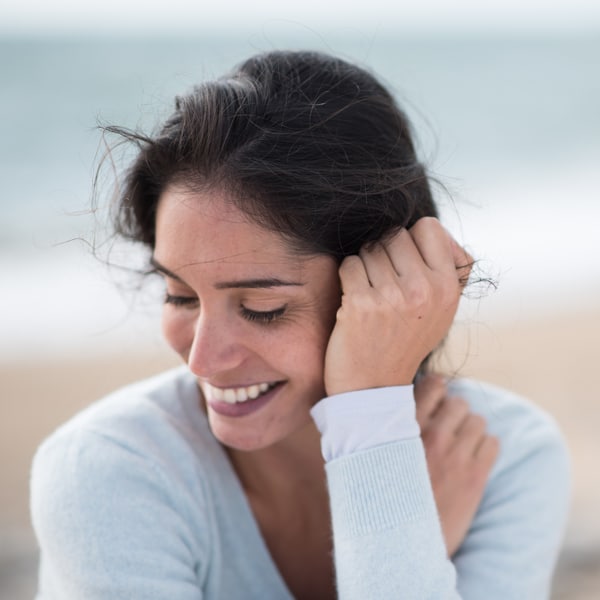 a woman looking at the camera
